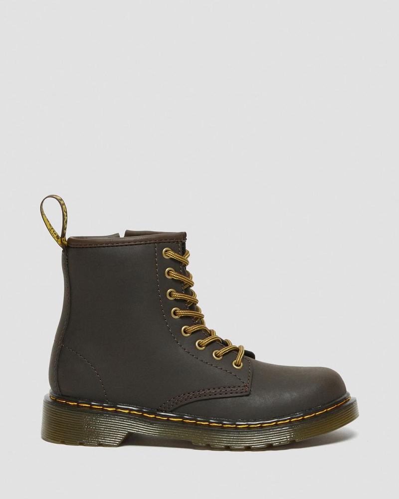 Dark / Brown Kids' Dr Martens Junior 1460 Wildhorse Leather Lace Up Boots | CA 690NWY